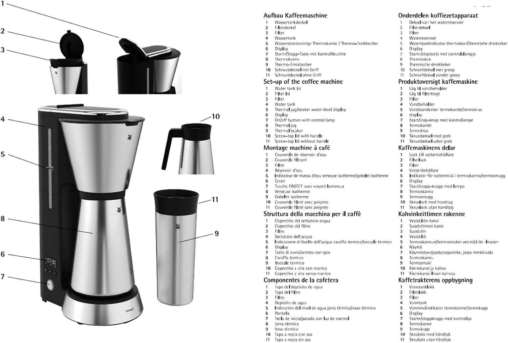 WMF KITCHENminis 0412260011 Aroma Filter Coffee Maker, Thermo-To-Go, Compact, Insulated Jug and Takeaway Mug, Cromargan High Quality, 760 W, Up to 5 Cups