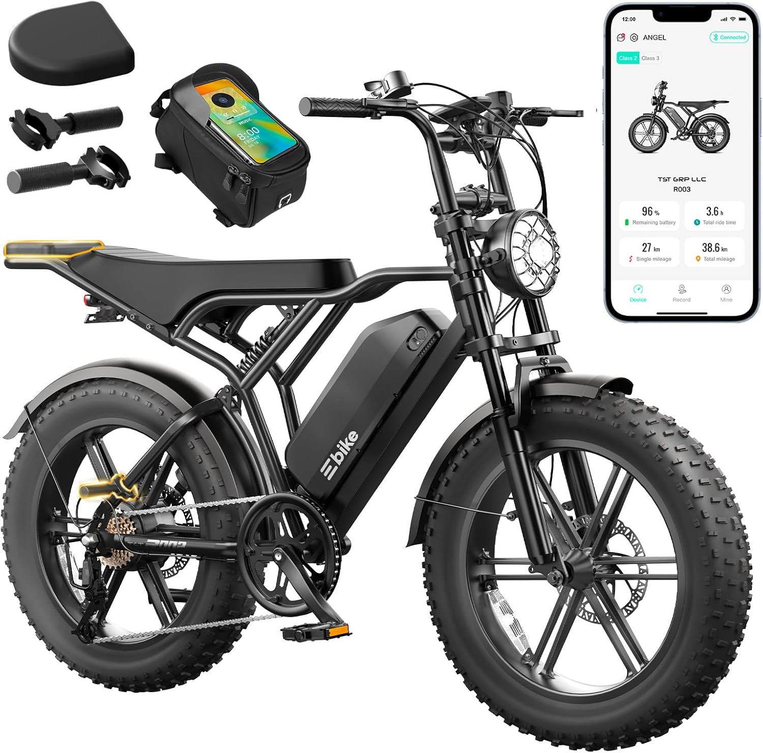 TST Electric Bike for Adults, 1500W Peak Motor 60/100 Miles Fat Tire Ebike with 48V 15Ah/25Ah Removable Battery 20' Electric Dirt Bike Full Suspension and 7-Speed