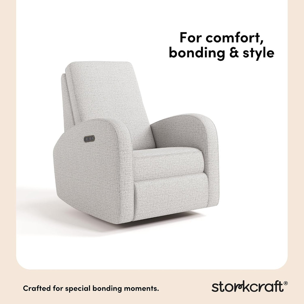 Storkcraft Santa Monica Power Recliner Swivel Glider (Steel Basketweave) – GREENGUARD Gold Certified, CertiPUR-US Certified Foam, Effortless Electronic Power Recline, USB-A & USB-C Charger