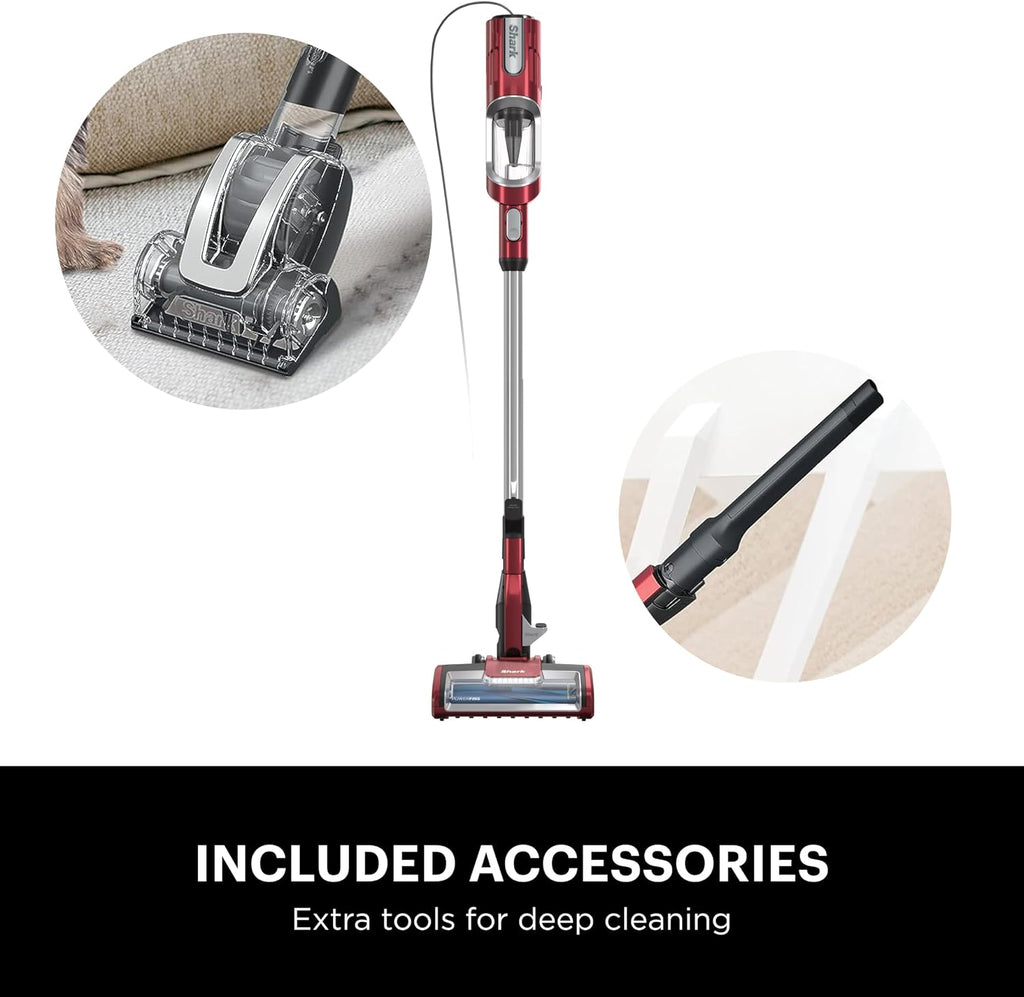Shark HZ602 Ultralight Pet Pro Corded Stick Vacuum with PowerFins & Self-Cleaning Brushroll, Perfect for Pets, Converts to Hand Vacuum, Pet Power Brush, Crevice & Upholstery Tools, Comet Red
