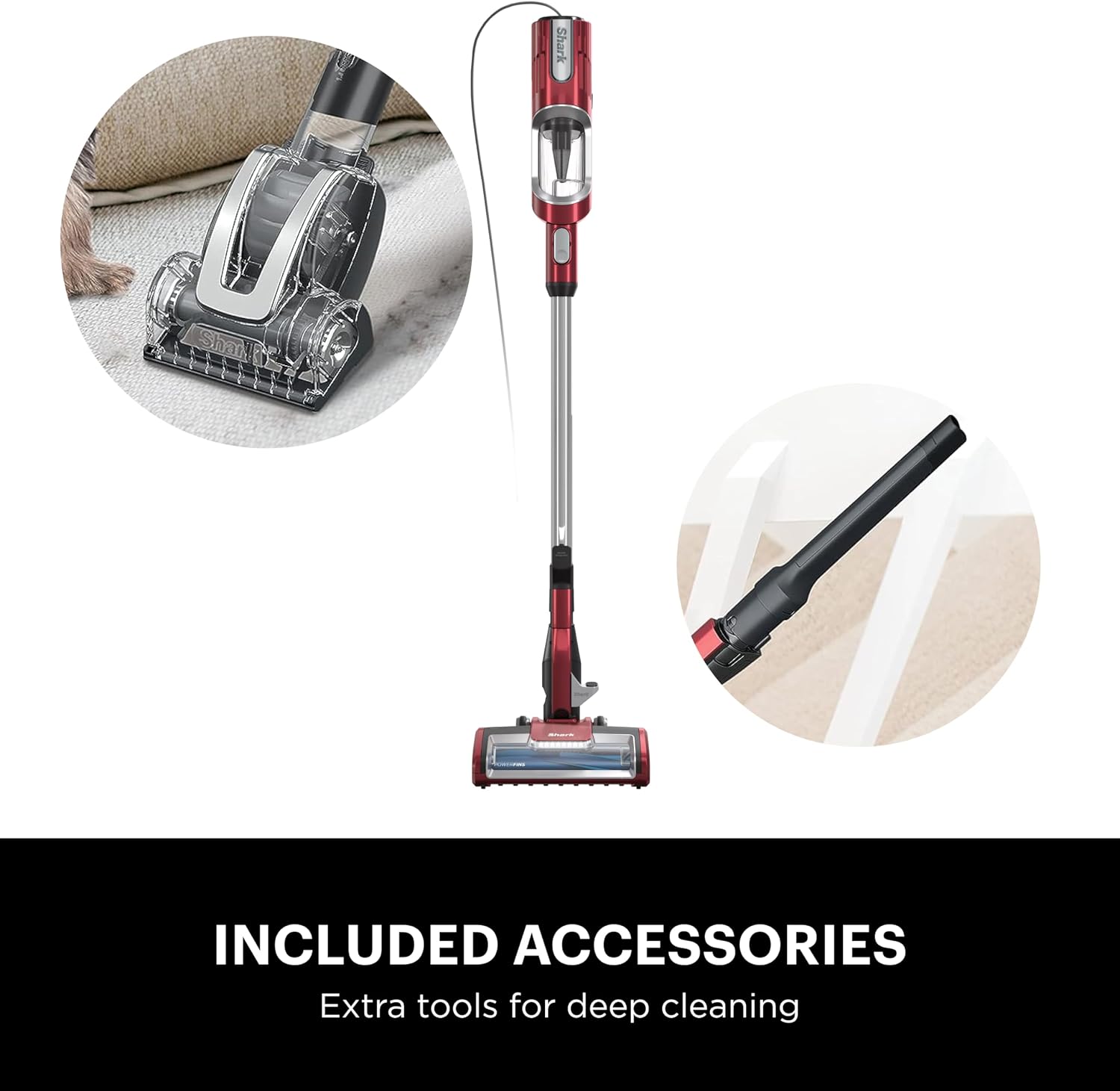 Shark HZ602 Ultralight Pet Pro Corded Stick Vacuum with PowerFins & Self-Cleaning Brushroll, Perfect for Pets, Converts to Hand Vacuum, Pet Power Brush, Crevice & Upholstery Tools, Comet Red