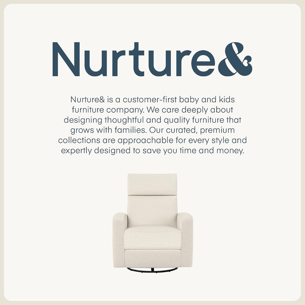 Nurture& The Glider Plus - Premium Nursery Power Recliner | Swivel Chair with Adjustable Head Support | Adjustable Lumbar Support Built in USB The Ultimate Comfort for Nursing, Relaxing (Boucle Creme)