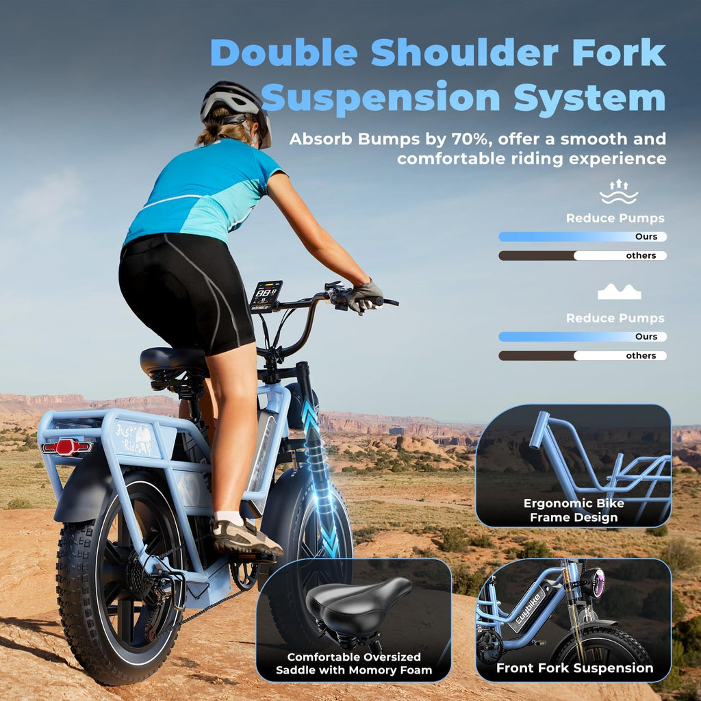 Dual Battery Electric Bike for Adults, Cargo Ebike with 48V 60AH Removable Battery Up to 160 Miles, 1450W Peak Motor Electric Bicycle, 20' x 4' Fat Tire 7 Speed Hydraulic Disc Brakes E Bike