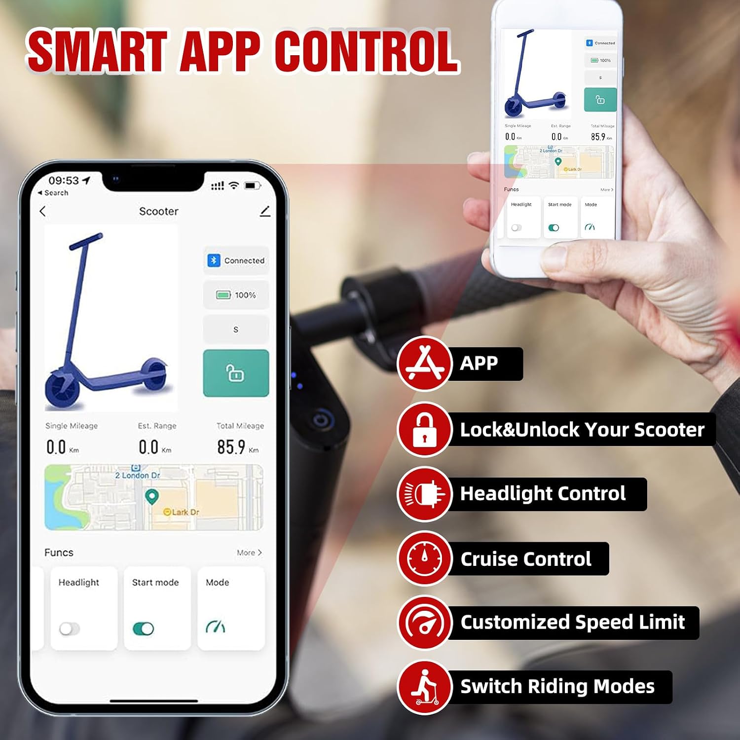 UrbanFish Electric Scooter, 350W/500W, 8.5' Tires, 21 Miles Range, 16/19 Mph, Folding E-Scooter with Dual Braking，APP Control