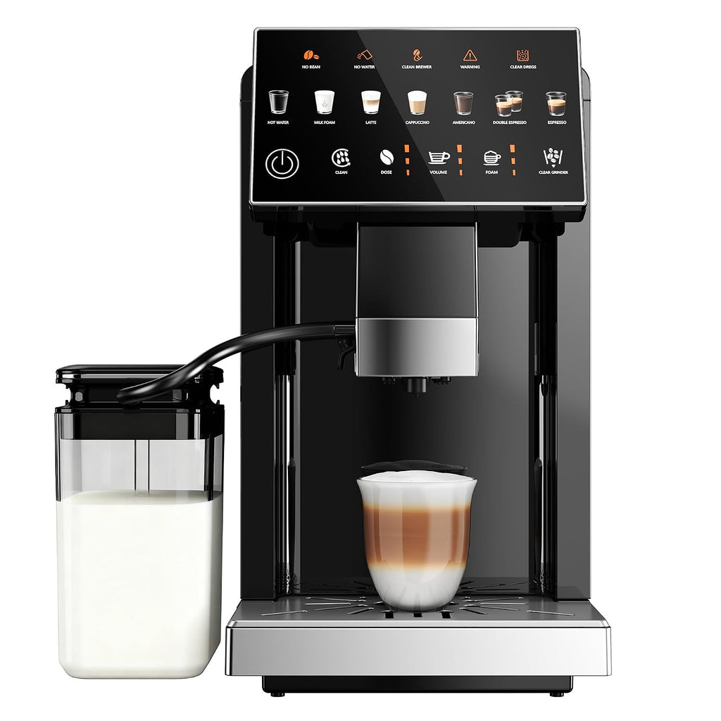 Fully Automatic Coffee Machine, 20 Bar Coffee Maker with Grinder, Automatic Espresso Machine with 15 Grinding Levels, Touch Control for Cappuccino & Latte, Auto Self-Cleaning