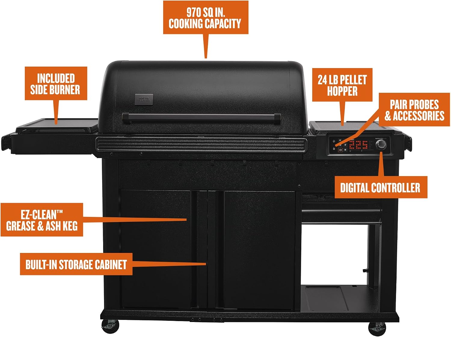 Traeger Woodridge Elite Electric Wood Pellet Grill and Smoker, 970 Sq. in., Side Sear Station, WiFIRE Technology, Super Smoke Mode, Outdoor Pellet Smoker Grill with Insulated Body, TFC97XLH