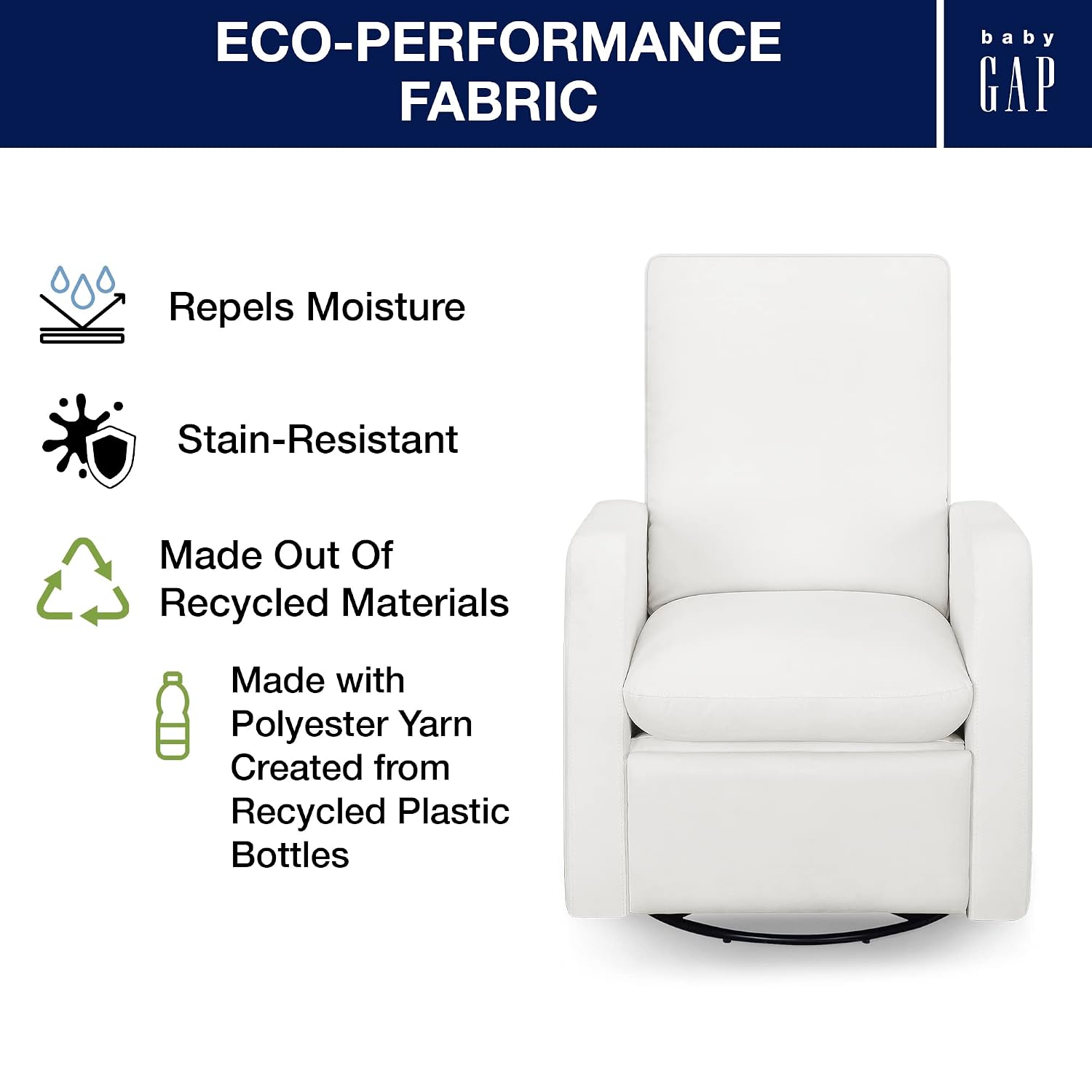 GAP babyGap Cloud Recliner with LiveSmart Evolve - Sustainable Performance Fabric, Artic