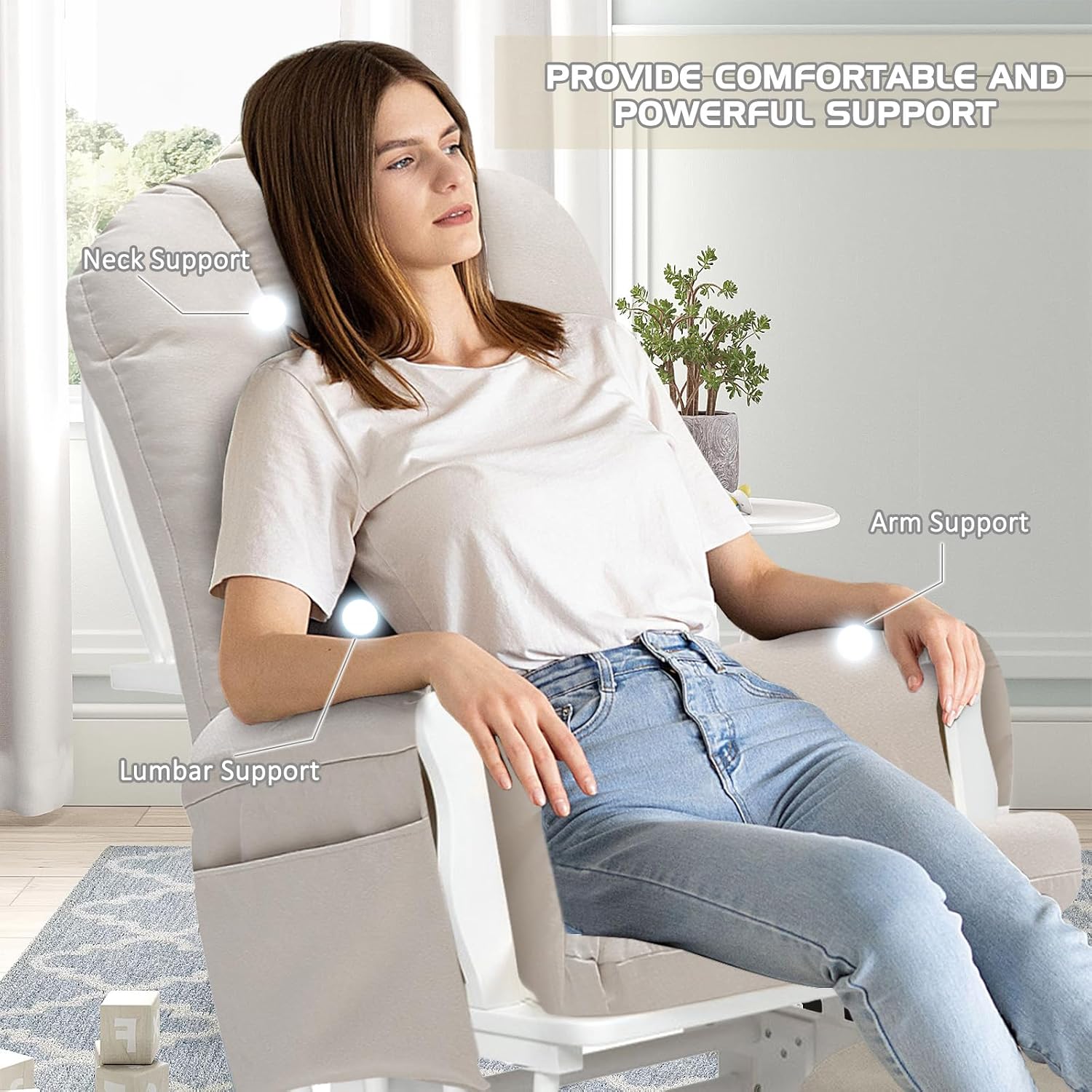 BECHAEO 5PCS Suede Glider Rocker Replacement Cushions with Ottoman Cover Thicken Soft Rocking Chair Cushion Set for Indoor Nursery Glider Rocking Chair, Beige