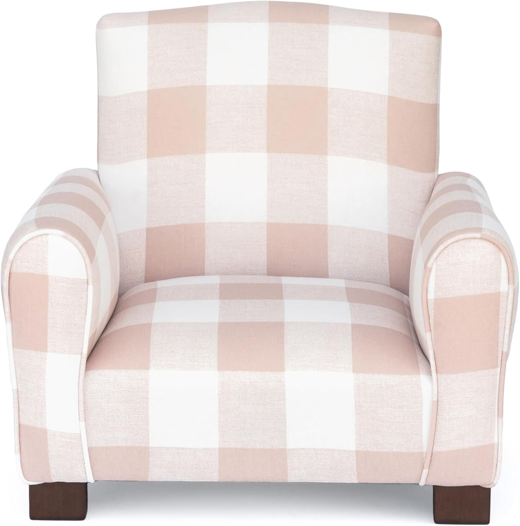 Kid Rocking Chair for Toddlers, Child Chair for Little Kids, Upholstered Toddler Armchair for Children, Comfy and Cute Little Kid Chairs (Legs, Blush Check)