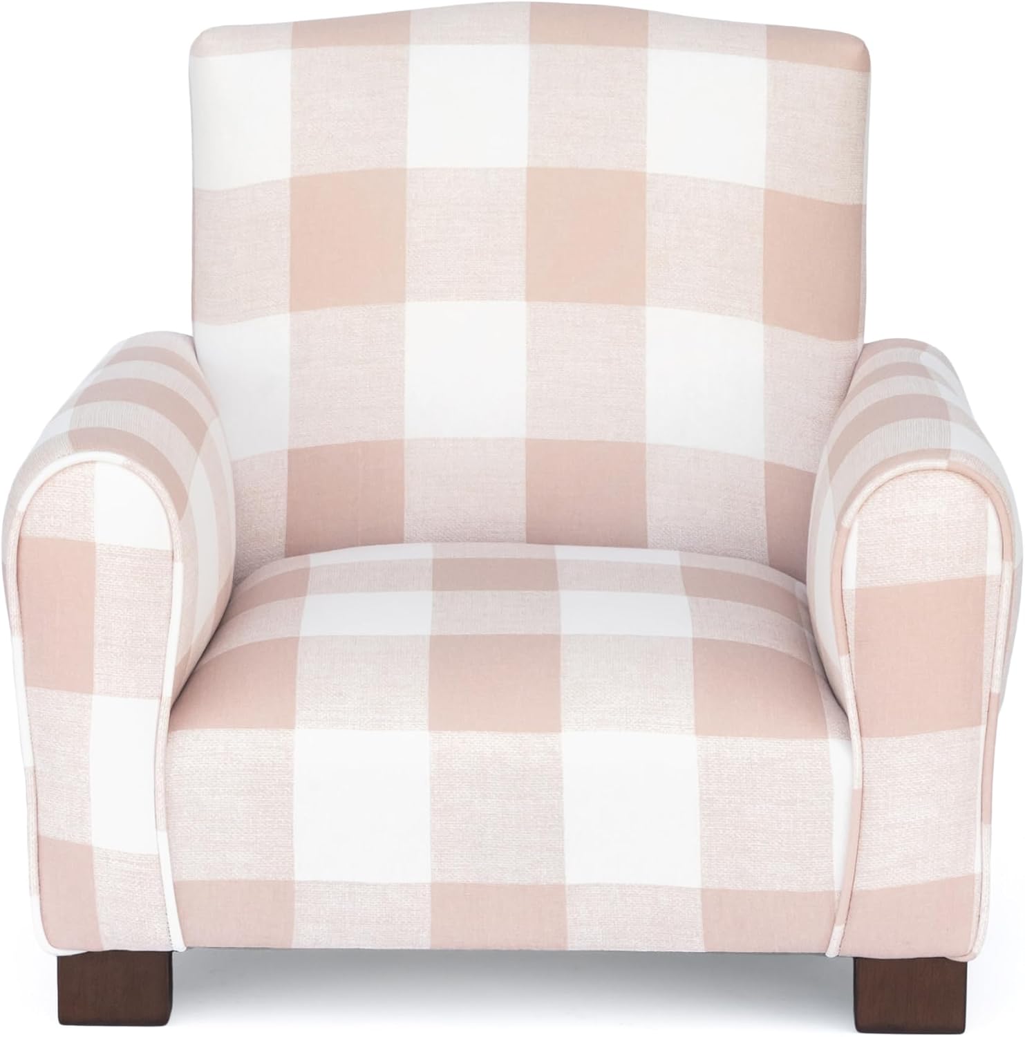 Kid Rocking Chair for Toddlers, Child Chair for Little Kids, Upholstered Toddler Armchair for Children, Comfy and Cute Little Kid Chairs (Legs, Blush Check)