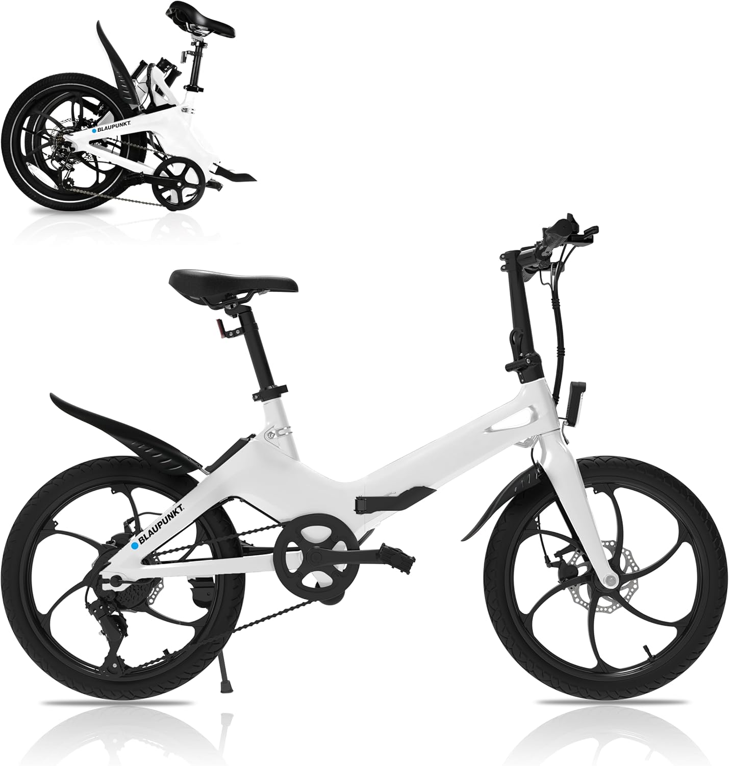BLAUPUNKT FIENE 20 Inch Folding Electric Bike, Pedal and Throttle Assist, Foldable Step-Through Frame, UL Certified eBike for Adults, Orange/Black