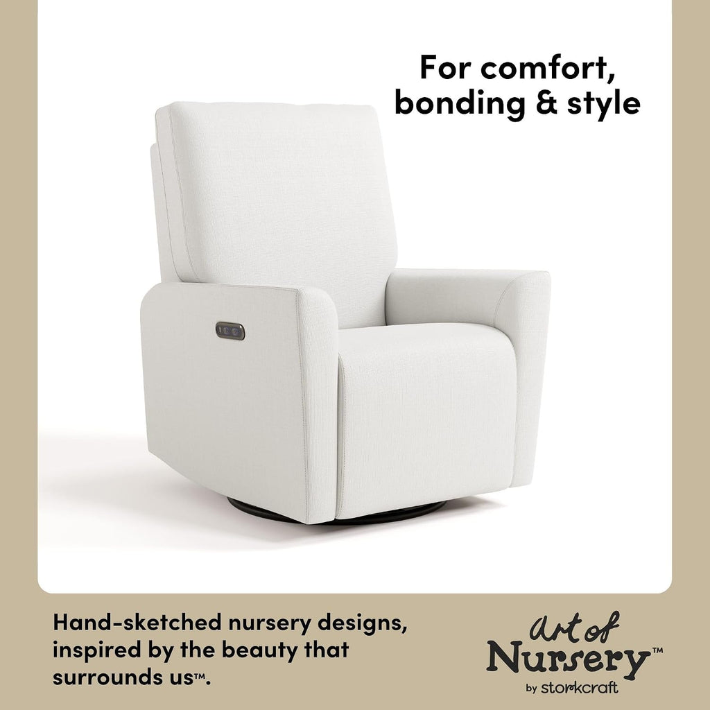 Storkcraft Santorini Deluxe Power Recliner Swivel Glider (Ivory Basketweave) – Premium Electronic Power Recliner for Nursery, Includes Dual-USB Charging Port for USB-A & USB-C, Glider Rocking Chair