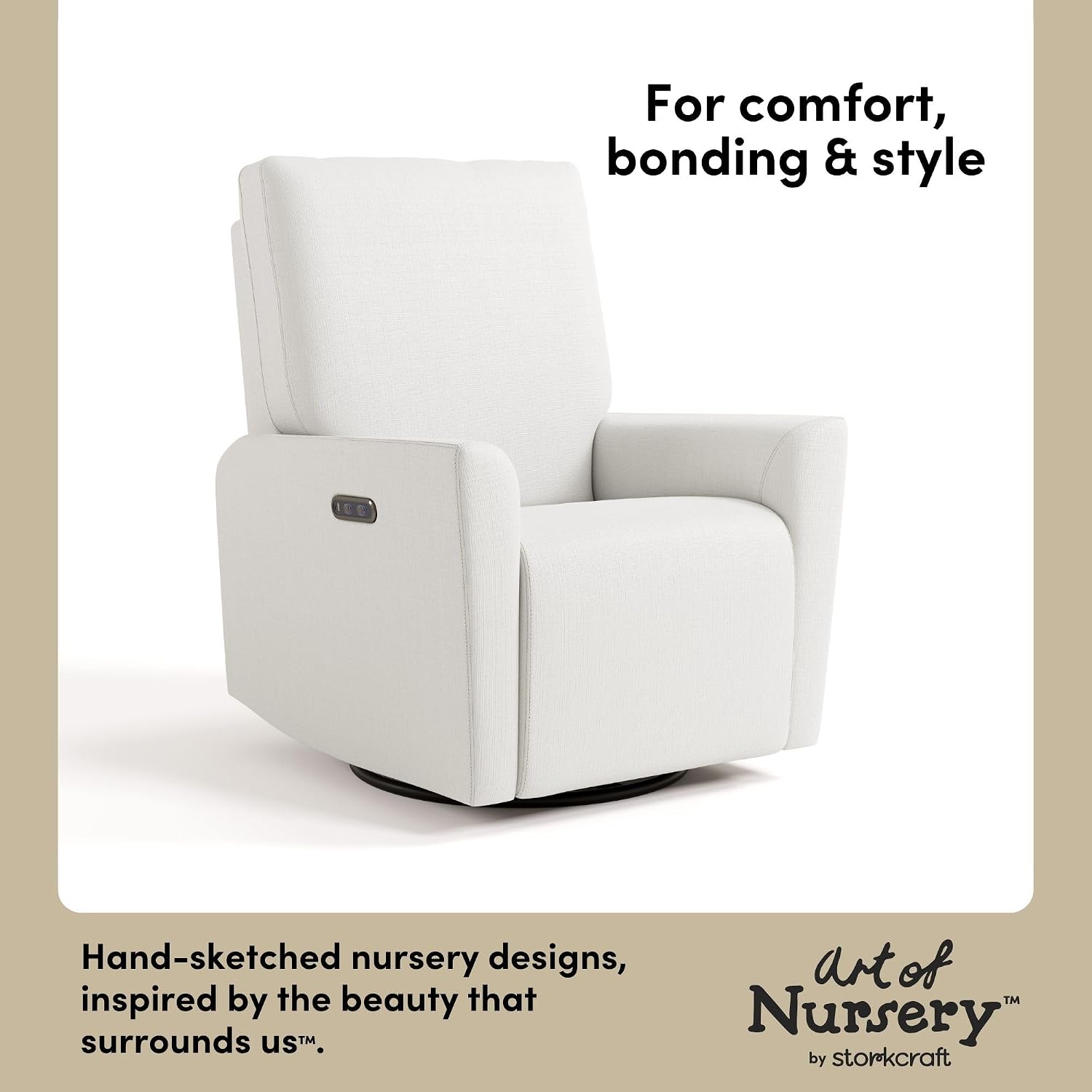 Storkcraft Santorini Deluxe Power Recliner Swivel Glider (Ivory Basketweave) – Premium Electronic Power Recliner for Nursery, Includes Dual-USB Charging Port for USB-A & USB-C, Glider Rocking Chair