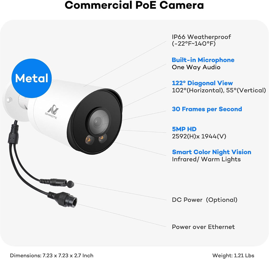 ONWOTE 12MP NVR 16 Channel Security Camera System, 16x 5MP 30FPS Outdoor PoE IP Cameras with Audio, Smart AI Color Night, 16CH 6K 4K Commercial NVR 4TB, 16x Cables(Total 1280ft), CCTV for Business
