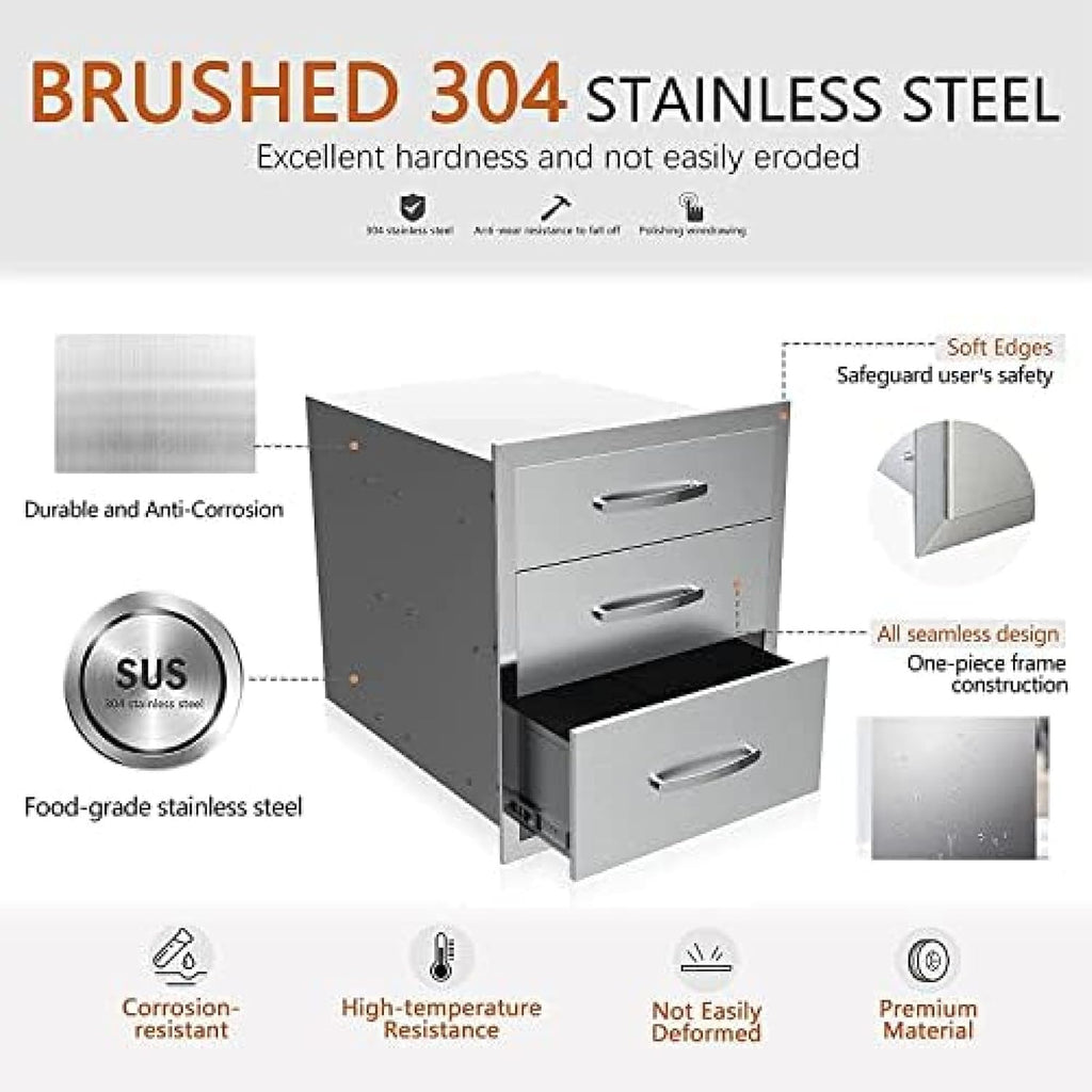 Outdoor Kitchen Drawer BBQ Drawer Outdoor Kitchen Access Drawers Horizontal- Stainless Steel Double Drawers for Outdoor Kitchen Grilling Station Or BBQ Island,16Wx23Dx21H