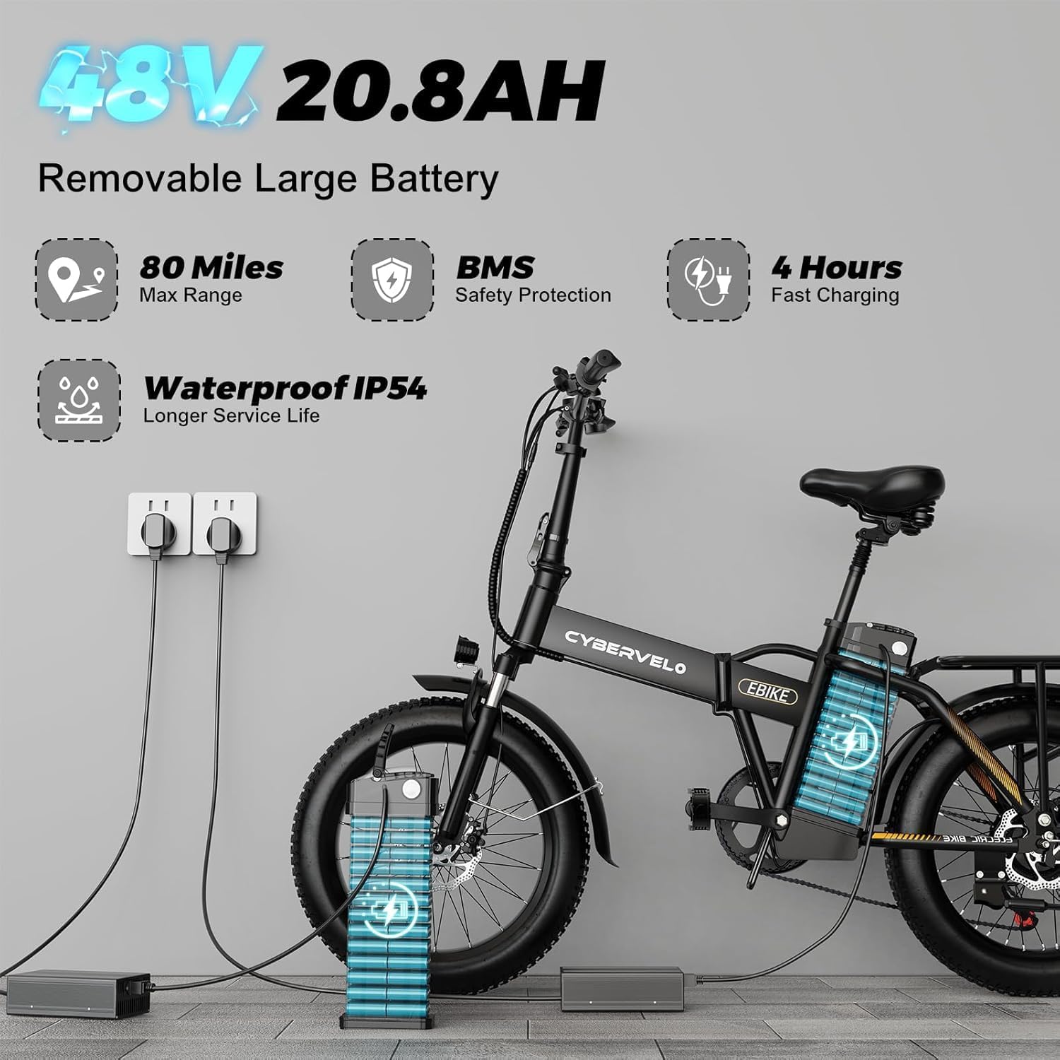 Folding Electric Bike, Removable Large Capacity Battery Ebike,Fat Tire Adult E-Bik,Long Range, Long-lasting Ebike