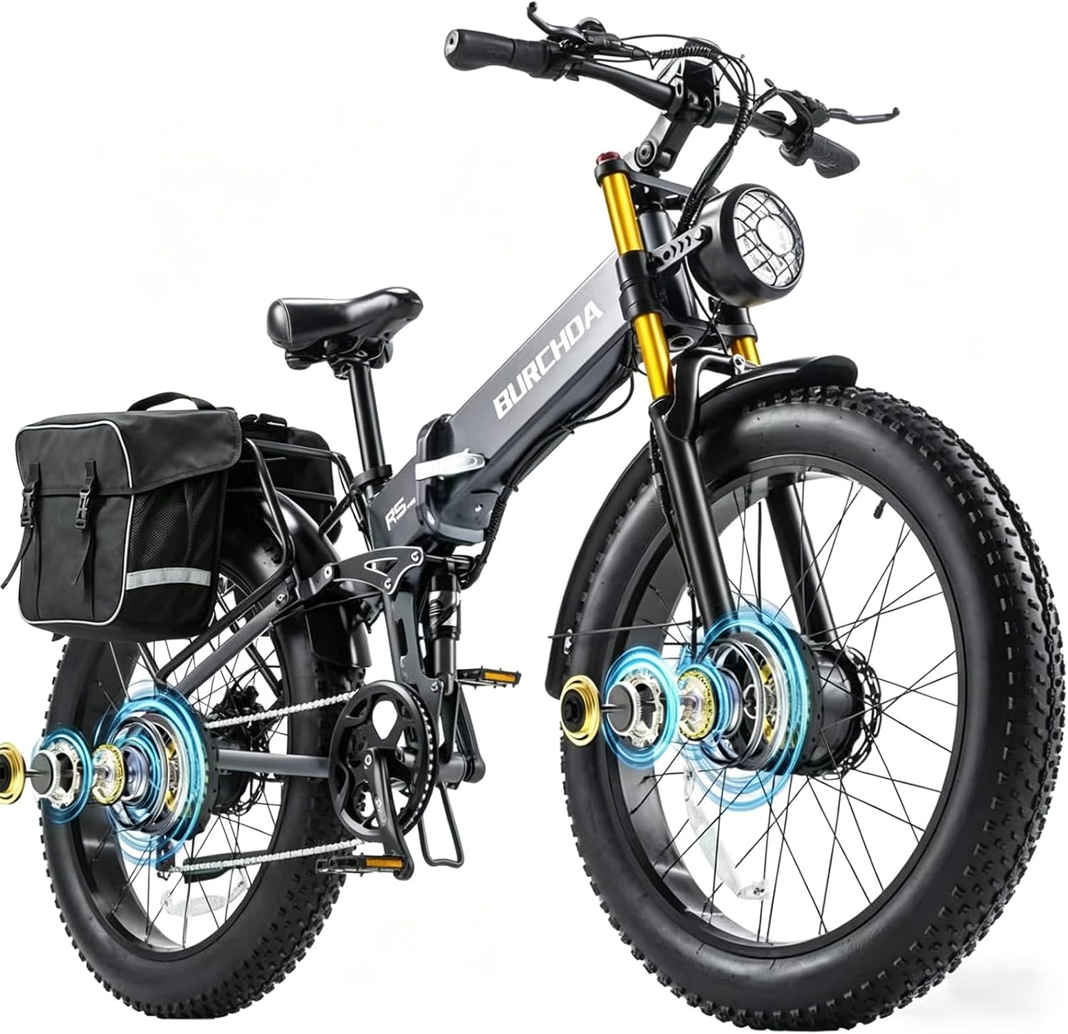 2026 Dual Motor Electric Bike for Adults AWD 5000W/3000W Peak 40 MPH/30 MPH E Dirt Bike, 52V/48V Removable Battery 65/80/150 Miles Max Long Range with Full Suspension 26' Fat Tires Mountain Bike