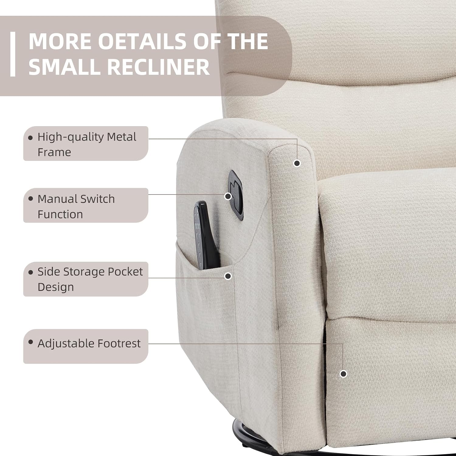 PELUMY 360° Swivel Rocker Recliner with Heat & Vibration Massage, Glider Rocking Chair for Adults, Compact Recliner for Living Room, Small Spaces, Nursery, Bedroom (Chenille, Beige)