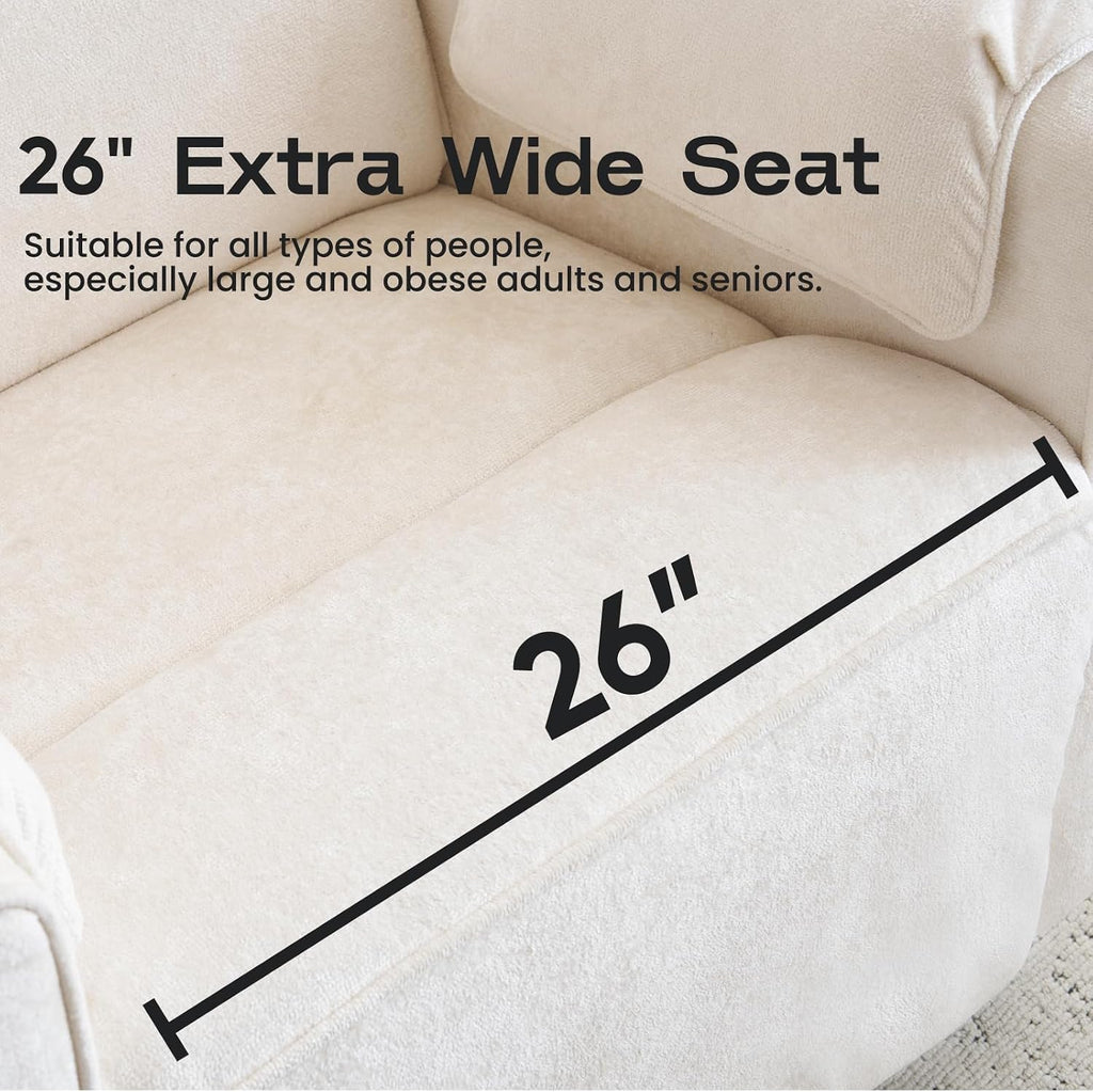 Oversized Power Recliner Chair Swivel Glider with Adjustable Headrest, 26' Extra Wide Glider Nursery Chair with Overstuffed Armrest, USB Ports, Chenille Fabric, Cream