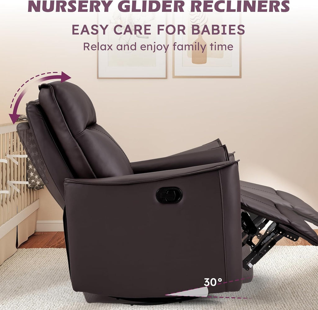 ANJ Manual Swivel Rocker Recliner, Glider Recliners with Padded Armrest and Backrest, Soft Leather Nursery Rocking Recliner Chair Reclining Sofa for Living Room