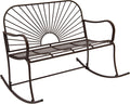 XBrand Outdoor Iron Glider Rocking Bench, Weather-Resistant Patio Glider Rocking Chair with Sun-Pattern Backrest, Heavy-Duty Porch Garden Seating for Yard & Patio, Brown