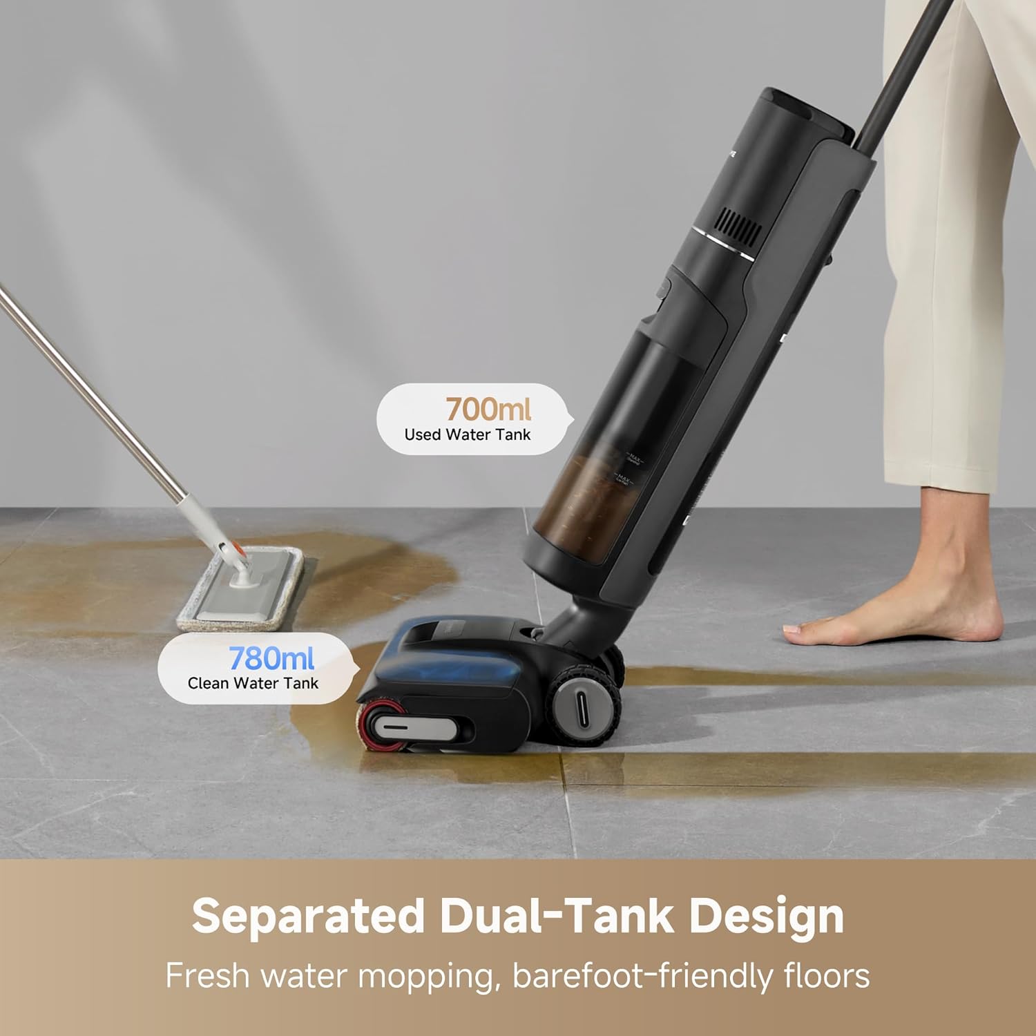 DREAME H12 Pro Gen2 Vacuum Mop, 0 Tangle Wet Dry Vacuum Cleaner, Cordless Vacuum Mop All-in-One for Hard Floors, 180° Lie-Flat Floor Cleaner Machine with 194°F Hot Self-Cleaning, 50Mins Runtime