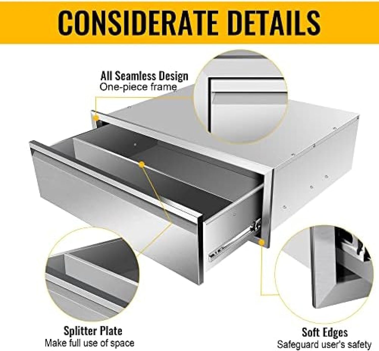 Outdoor Kitchen Drawer Stainless Steel BBQ Triple Drawer Flush Mount for Outdoor Kitchen Island,-30W X 10H X 23D Inch