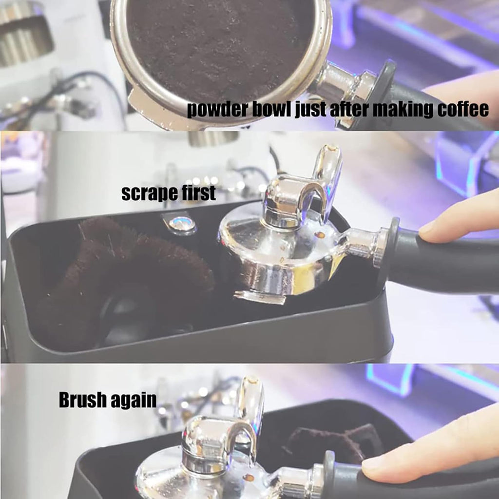 Coffee Portafilter Cleaner,Electric Automatic Coffee Grounds Cleaner for Espresso Machine Handle,with 2 Scrapers and 1 Brush Head,for Home (White)