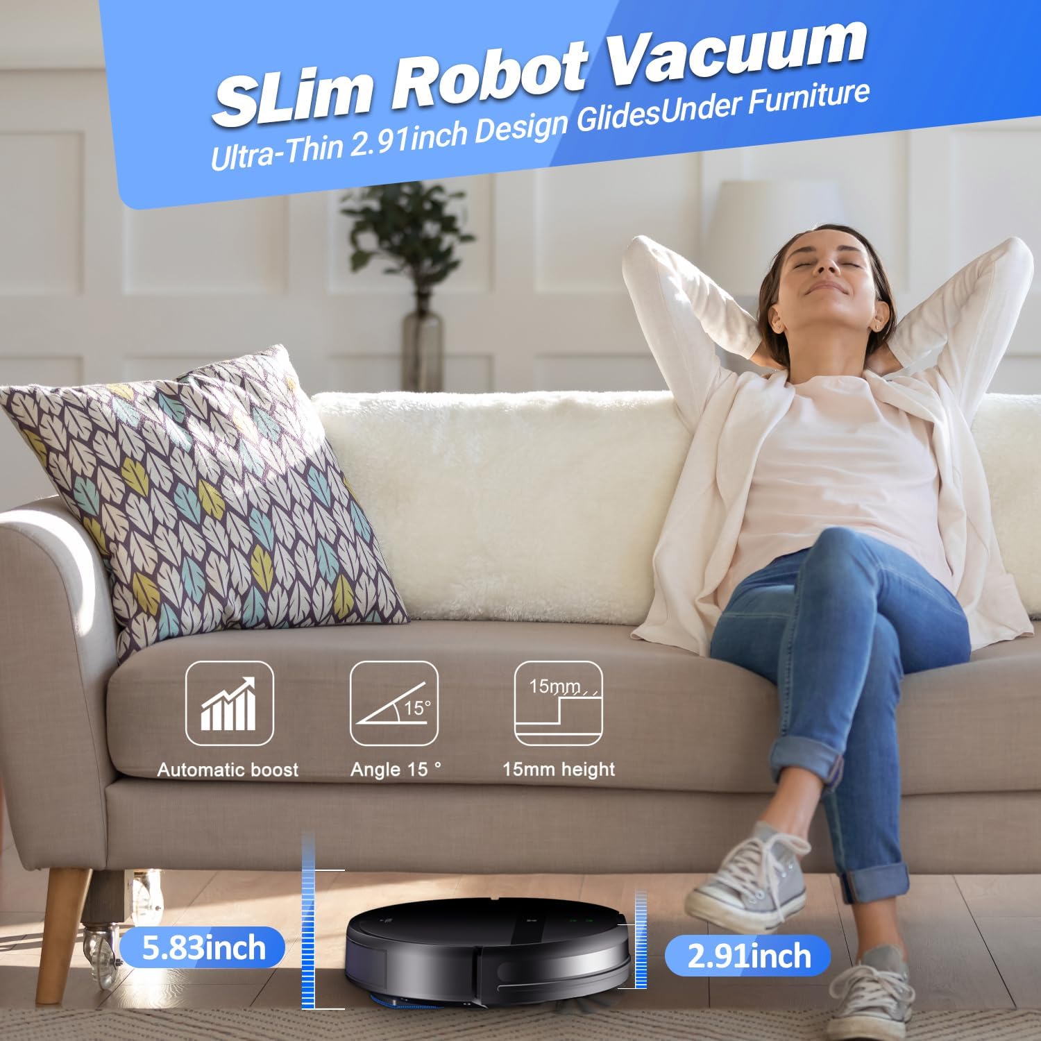 Kilgone Robotic Vacuum Cleaner 200mL Dustbin 230mL Tank for Hard Floors