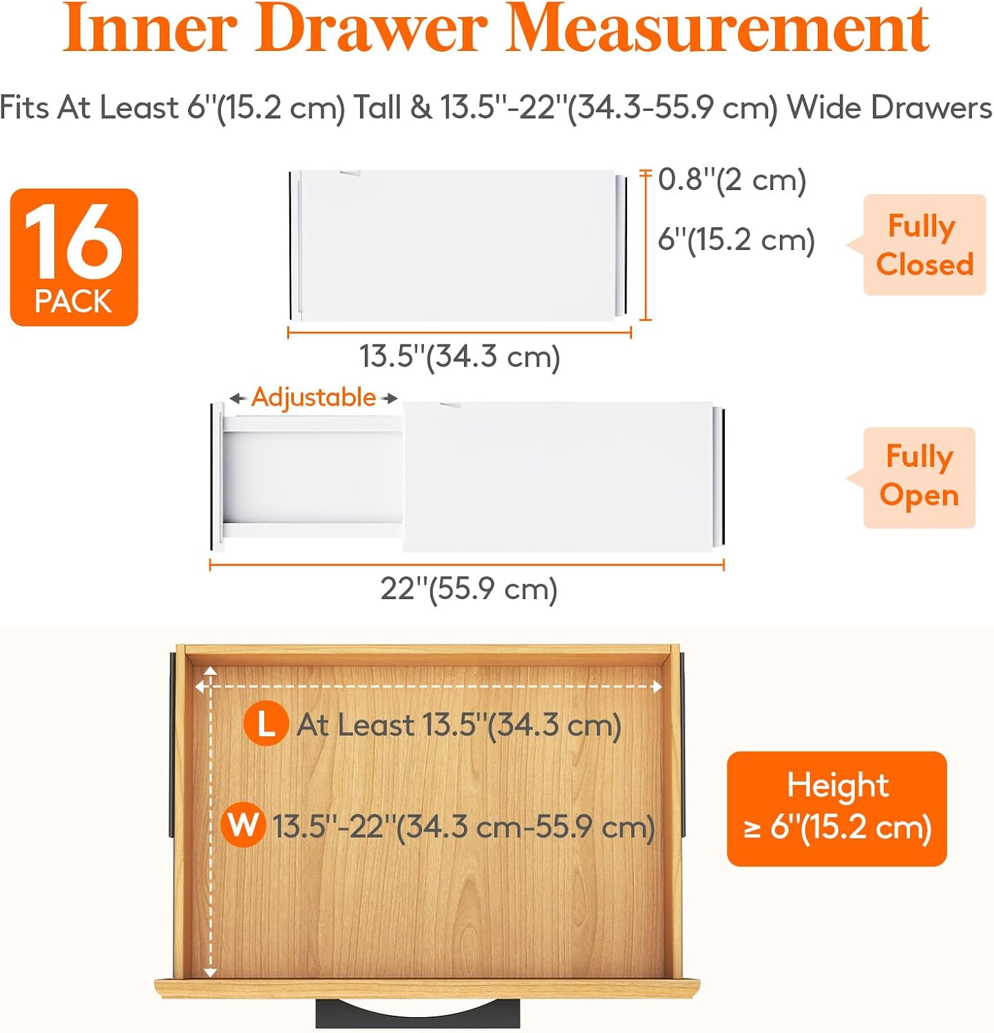 Lifewit 16 Pack 6' High Drawer Dividers 34-56cm/13.5-22' Adjustable Drawer Organizer for Clothes/Utensils, Expandable Drawer Separator in Dresser/Kitchen/Bedroom/Office Organization & Storage White