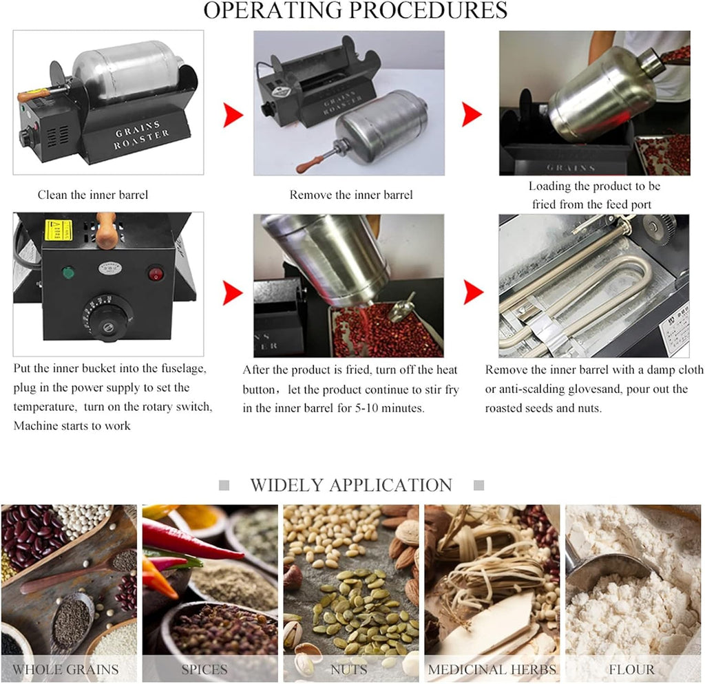 Coffee Machine Electric Rotation Coffee Roaster Household Coffee Beans Roasting Machine Adjustable Temperature Stainless Steel Multi-Function Food Roaster