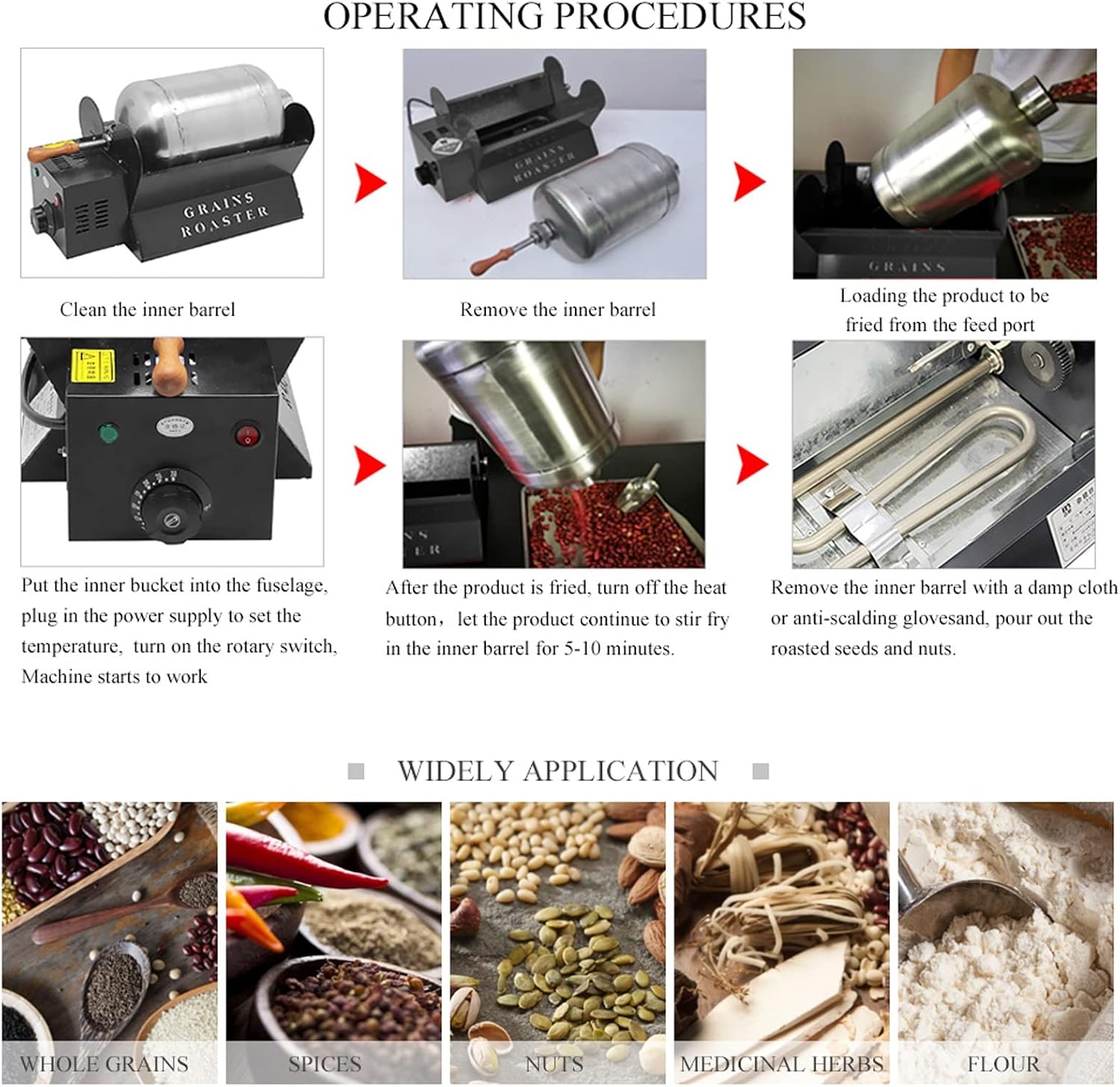 Coffee Machine Electric Rotation Coffee Roaster Household Coffee Beans Roasting Machine Adjustable Temperature Stainless Steel Multi-Function Food Roaster
