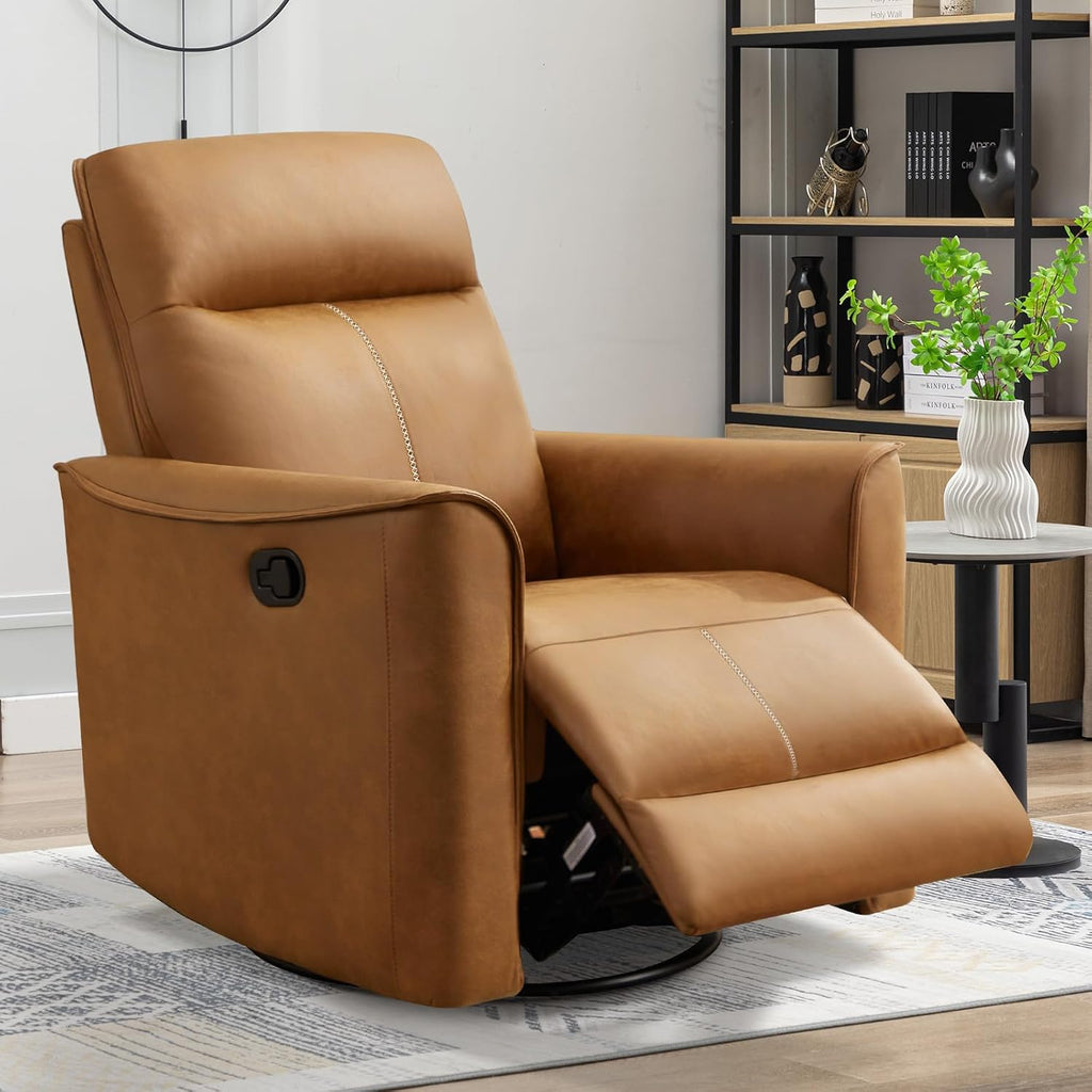 ANJ Manual Swivel Rocker Recliner, Glider Recliners with Padded Armrest and Backrest, Soft Faux Leather Nursery Rocking Recliner Chair Reclining Sofa for Living Room