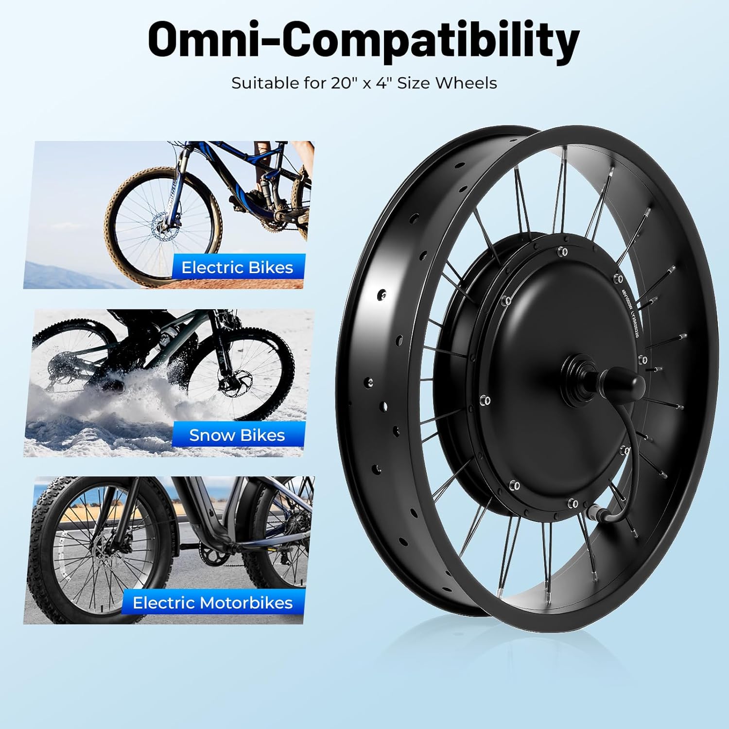 48V Electric Bicycle Conversion Kit, 20' 1000W Brushless Gearless Motor Kit for Electric Bicycle Front Wheel Frame Kit, Electricc Bicycles Motor Kit for Snow Fat Tire (Front Wheel)
