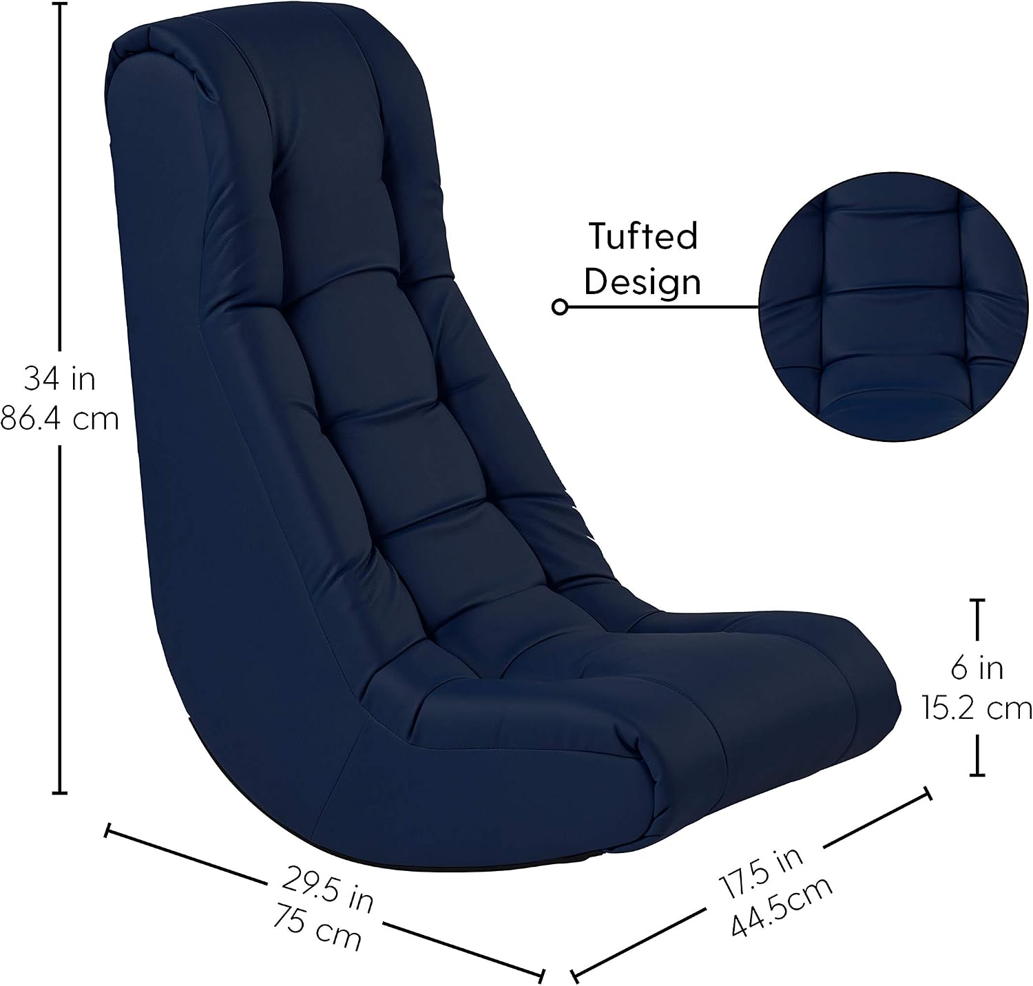 Factory Direct Partners Soft Tufted Floor Rocker - Cushioned Ground Chair for Kids Teens and Adults - Great for Reading, Gaming, Meditating, TV - Navy, 10488-NV