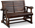 VINGLI Wooden Patio Glider, Heavy Duty 800 LBS Outdoor Glider with Cup Holders, 4 FT Wooden Glider Bench with High Backrest for Garden, Yard, Patio, Rustic