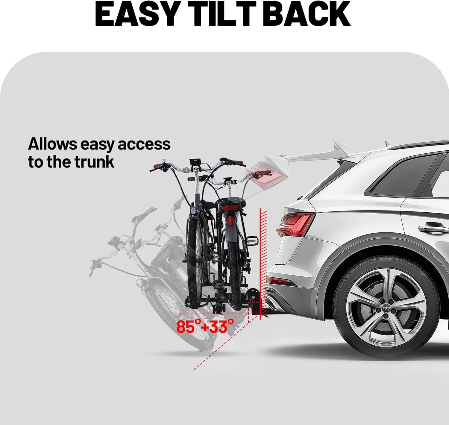 Bike Rack for Car Hitch Mount - Young Electric Bike Rack 200lb Capacity, Folding 2 Ebike Rack Platform Bicycle Carrier for SUV, Minivan, RV, Fits 5 Inch Fat Tires