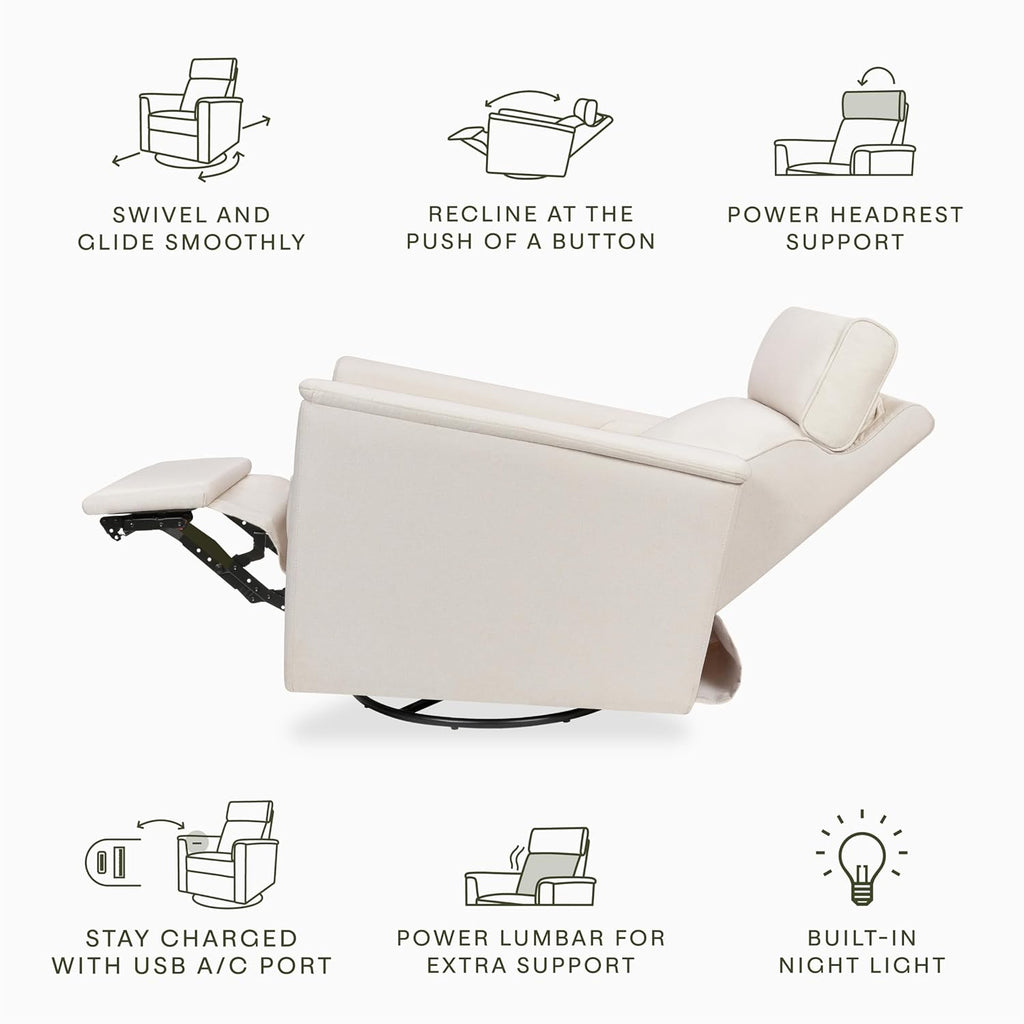 Namesake Willa Pro Power Recliner and Swivel Glider in Performance Cream Eco-Weave, Built-in USB Charging Port, Adjustable Headrest and Lumbar Support | Greenguard Gold and CertiPUR-US® Certified