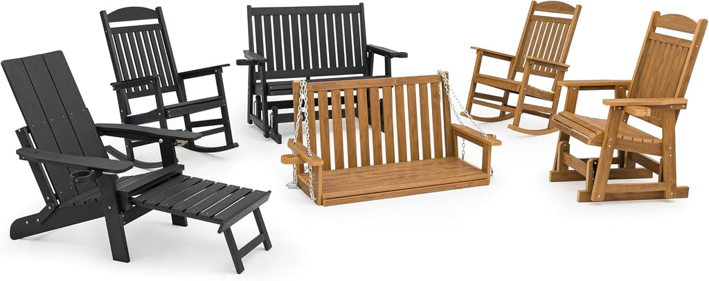 Poly Lumber Patio Glider for One Person, with Cup Holders, High Backrest and Deep Contoured Seat, HIPS Material, All-Weather Resistant, Heavy Duty 700 LBS (Ivory White)