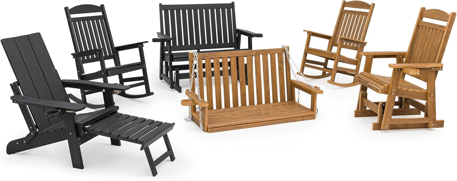 Poly Lumber Patio Glider for One Person, with Cup Holders, High Backrest and Deep Contoured Seat, HIPS Material, All-Weather Resistant, Heavy Duty 700 LBS (Ivory White)