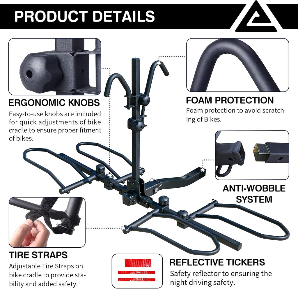 Leader Accessories 2-Bike Platform Style Hitch Mount Bike Rack, Tray Style Bicycle Carrier Racks Foldable Rack for Cars, Trucks, SUV and Minivans with 2' Hitch Receiver - Quick Hitch Pins Design