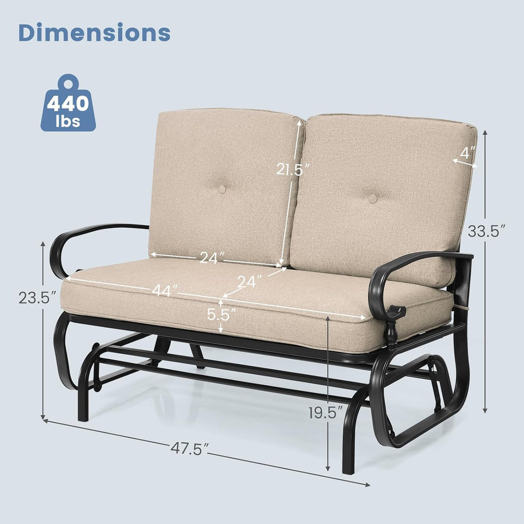 Tangkula Outdoor Swing Glider Chair, Patio Glider Bench for 2 Persons, Outdoor Rocking Loveseat with Steel Frame & Comfortable Cushions for Garden, Porch, Balcony, Poolside (Beige)