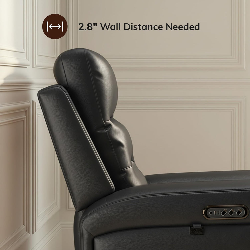 COLAMY Triple Motors Power Recliner Chair, Leather Wall Hugger Reclining Sofa for Home Theater, Nursery, Independent Headrest & Lumbar Support, Overstuffed Seating with USB Ports & LED,Black