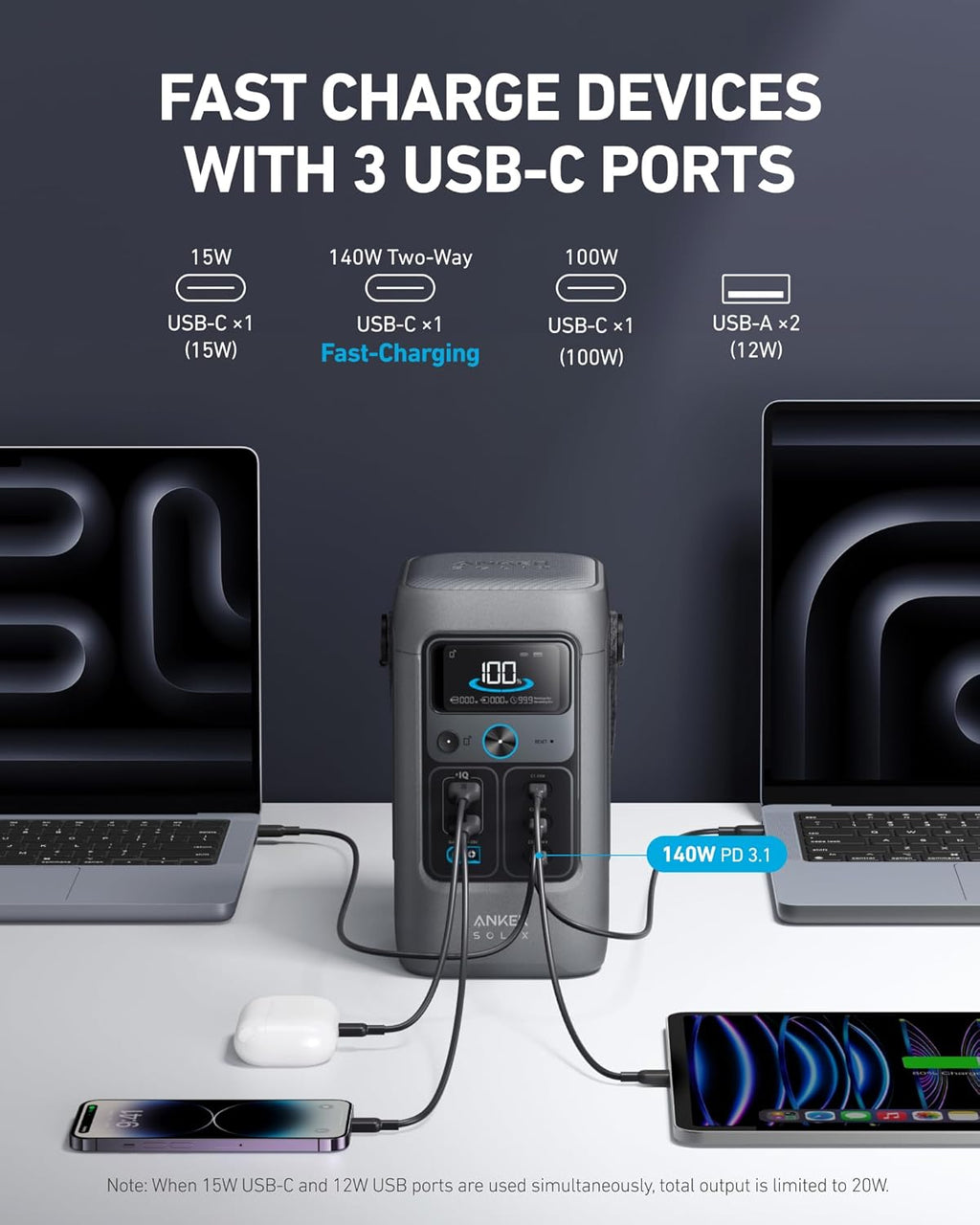 Anker Power Bank Station SOLIX & soundcore Rave 3S AI Karaoke Party Speaker with 2 Wireless Microphones