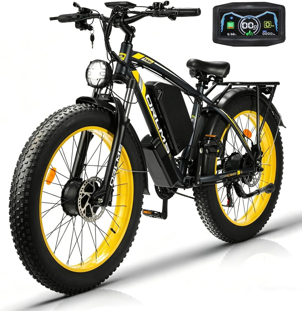 6000W Peak Dual Motor Electric Bike for Adults, 60V 25AH Battery, 45MPH & 100 Miles Range,21-Speed Full Suspension, 26' x 4.0' Fat Tire Off-Road E-Bike for All Terrain Snow Sand