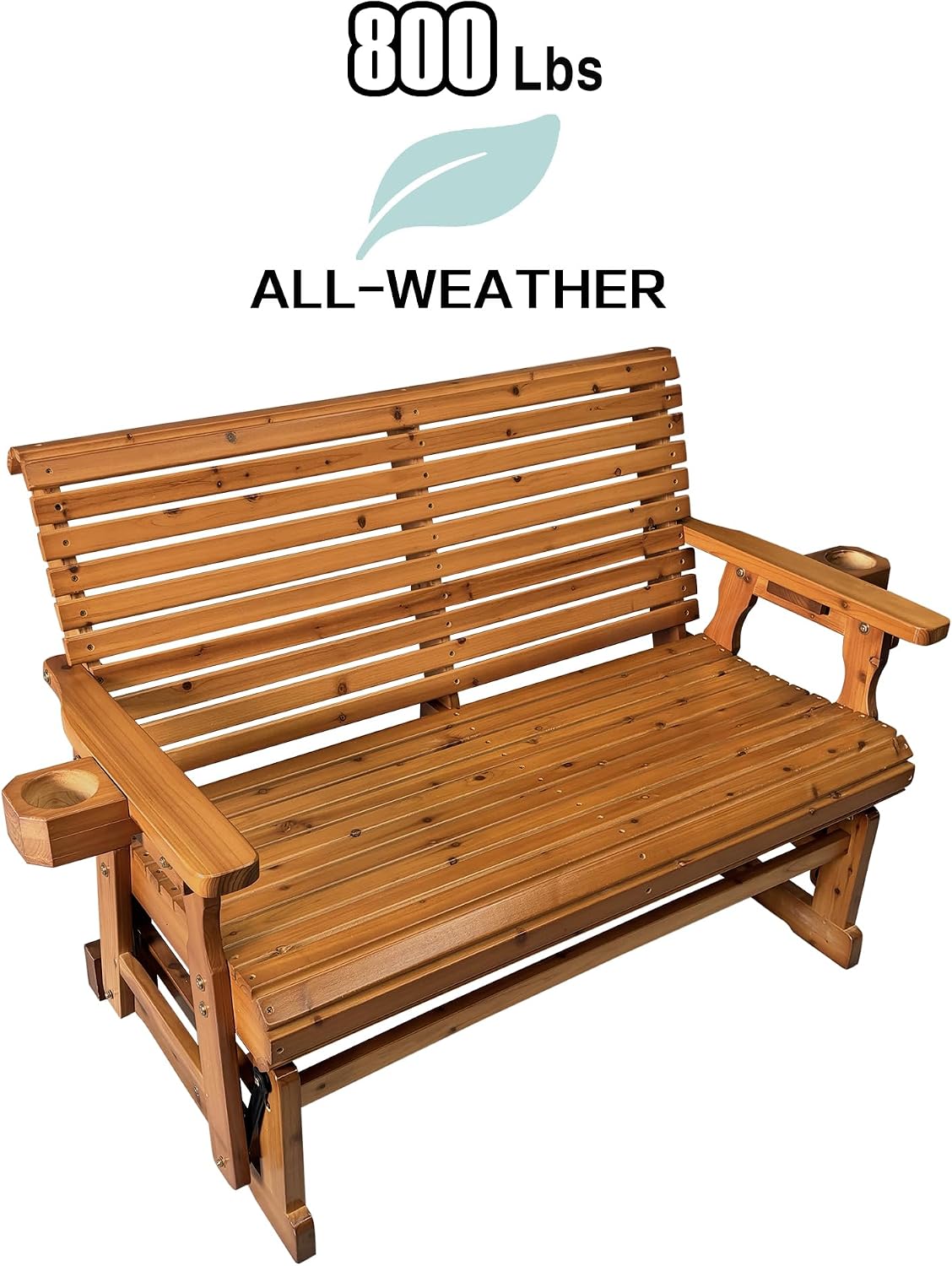 Fortune Candy Patio Glider with Cup Holders, High Roll Back and Deep Contoured Seat, Heavy Duty 800 Lb (Brown, 2-Seater)