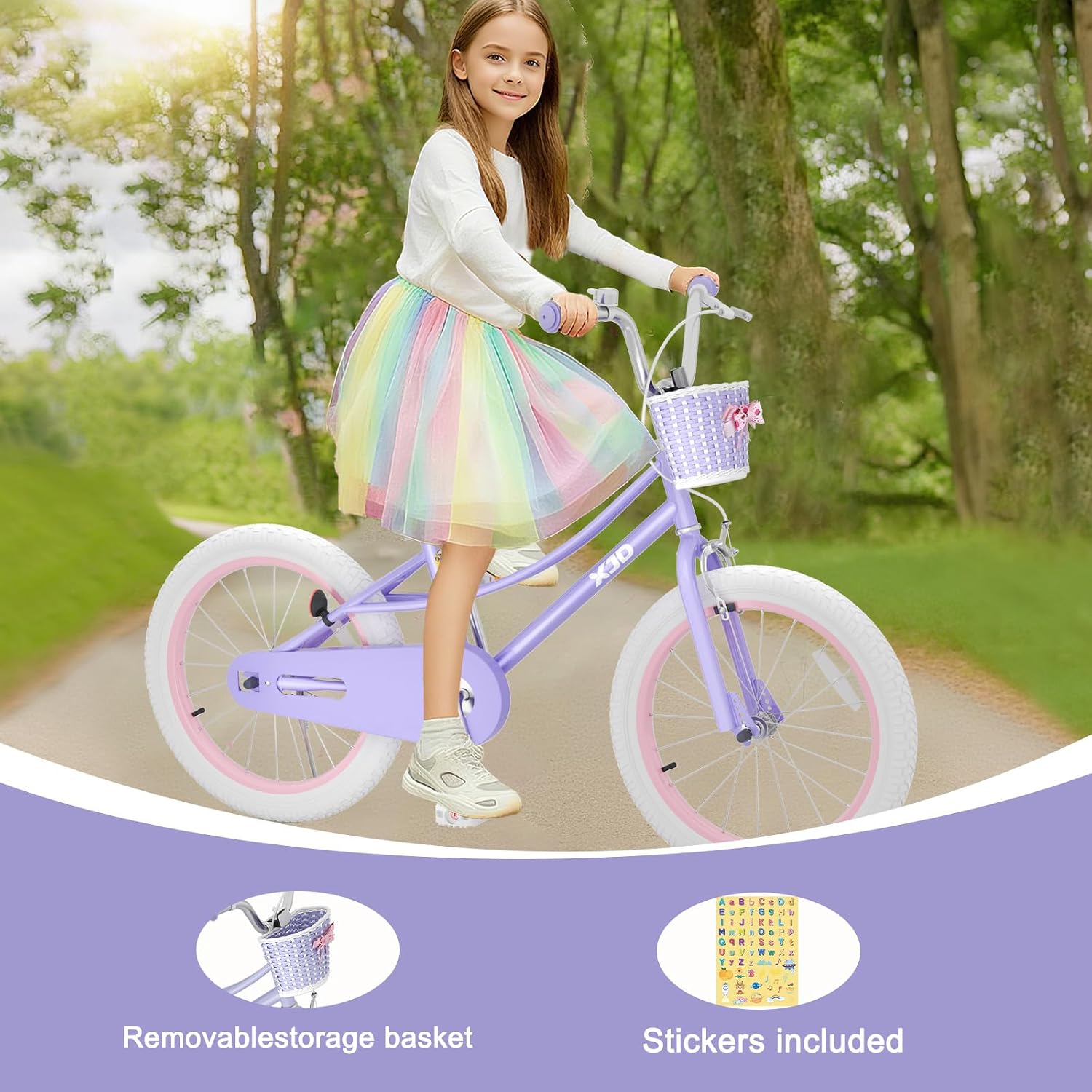 XJD Girls Bike for 2-12 Years Old Kids 12 14 16 20 Inch Toddler Bike,Retro Style Kids Bike with Training Wheels, 20 Inch Girl Bicycle with Kickstand