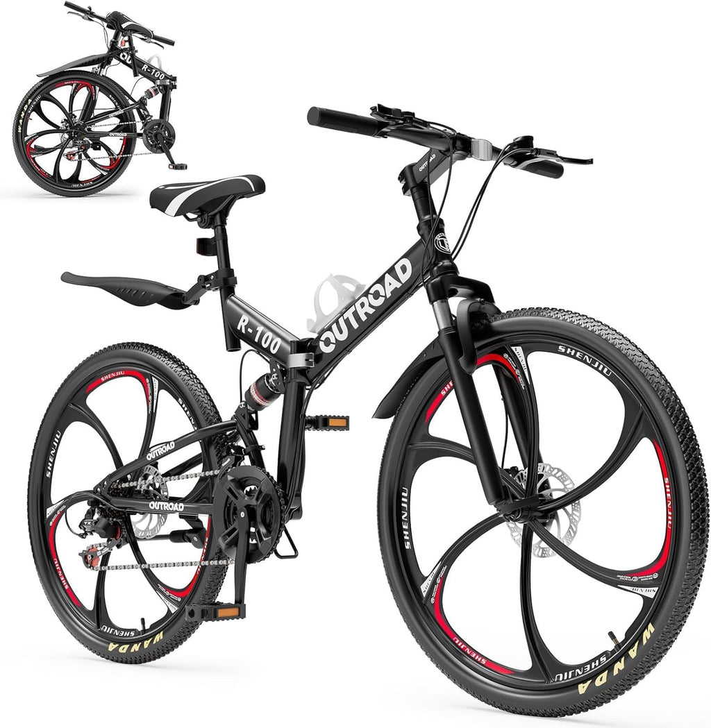 Outroad 26 Inch Mountain Bike, 21-Speed/High-Carbon Steel/Aviation Grade Frame, Dual Disc Brake, Adjustable Ergonomic Seat Bicycle for Men Women Adult, Quick Assembly in 20 Minutes Black