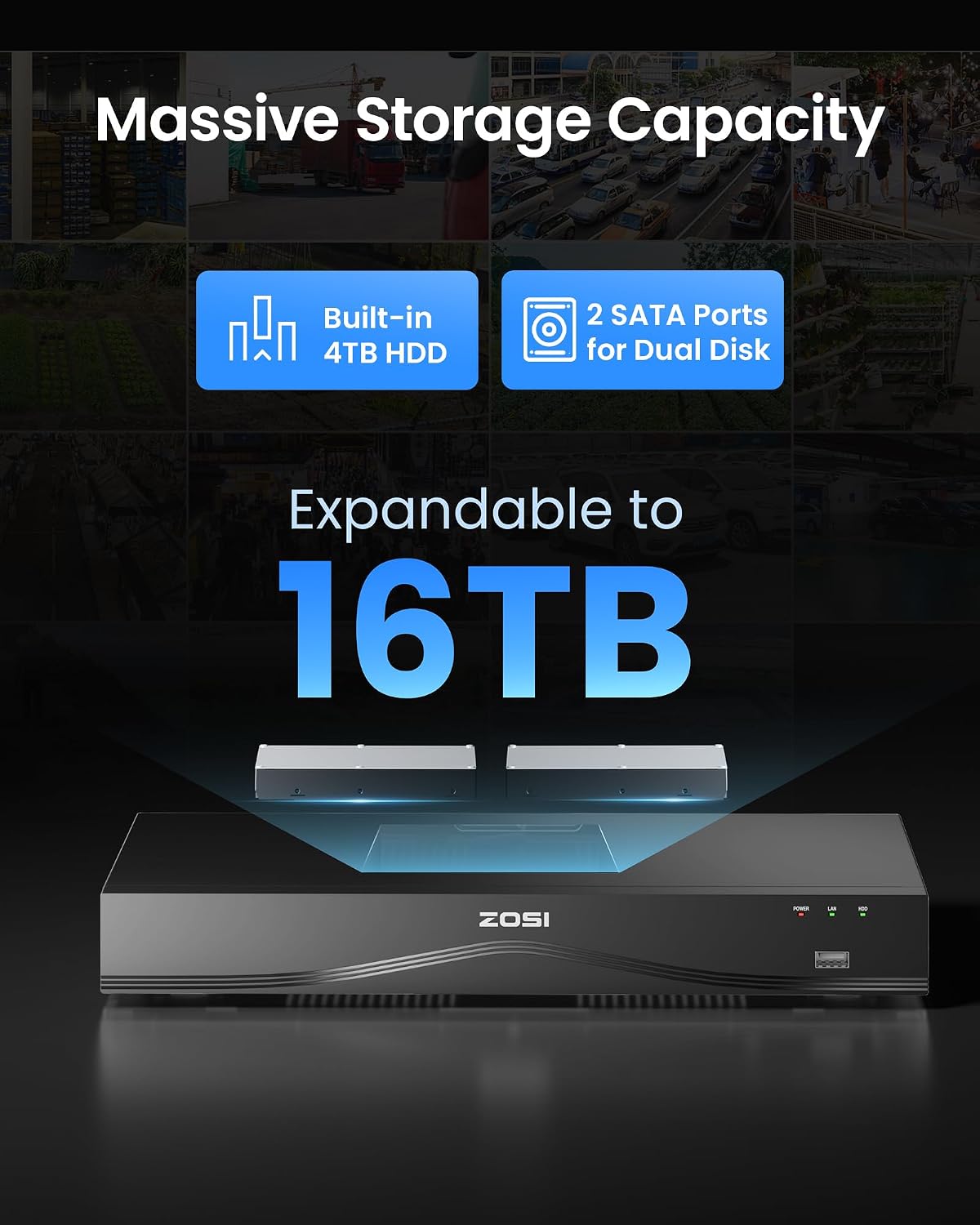ZOSI C220 4K 8MP 16CH POE NVR Security Camera System (32CH Expandable), 12 x 8MP PoE IP Cameras Outdoor Indoor, 24/7 Recording, AI Human/Vehicle/Face Detection, Two-Way Talk, Night Vision, 4TB HDD