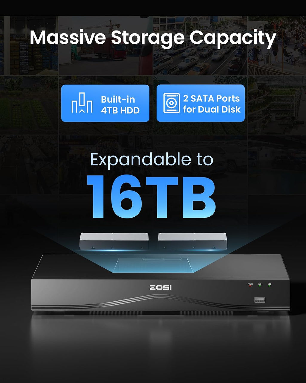 ZOSI C220 4K 8MP 16CH POE NVR Security Camera System (32CH Expandable), 16 x 8MP PoE IP Cameras Outdoor Indoor, 24/7 Recording, AI Human/Vehicle/Face Detection, Two-Way Talk, Night Vision, 4TB HDD